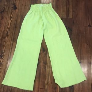 Wide leg lime green linen pants.
